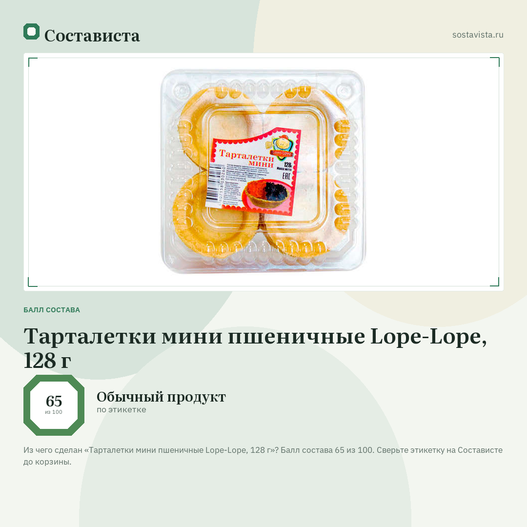 Тарталетки мини пшеничные Lope-Lope, 128 г: балл состава 65 из 100 — Состависта