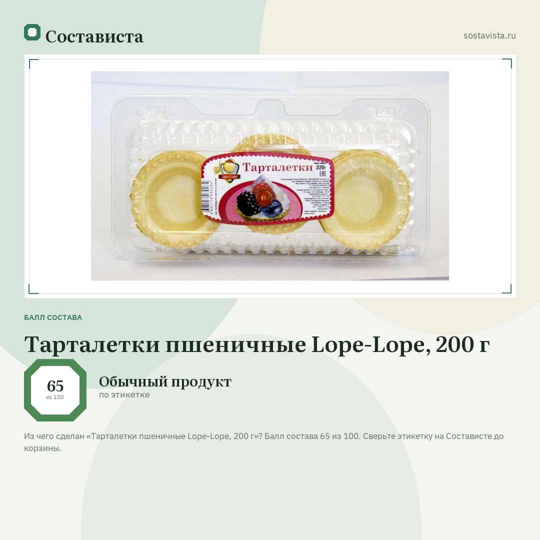 Тарталетки пшеничные Lope-Lope, 200 г: балл состава 65 из 100 — Состависта