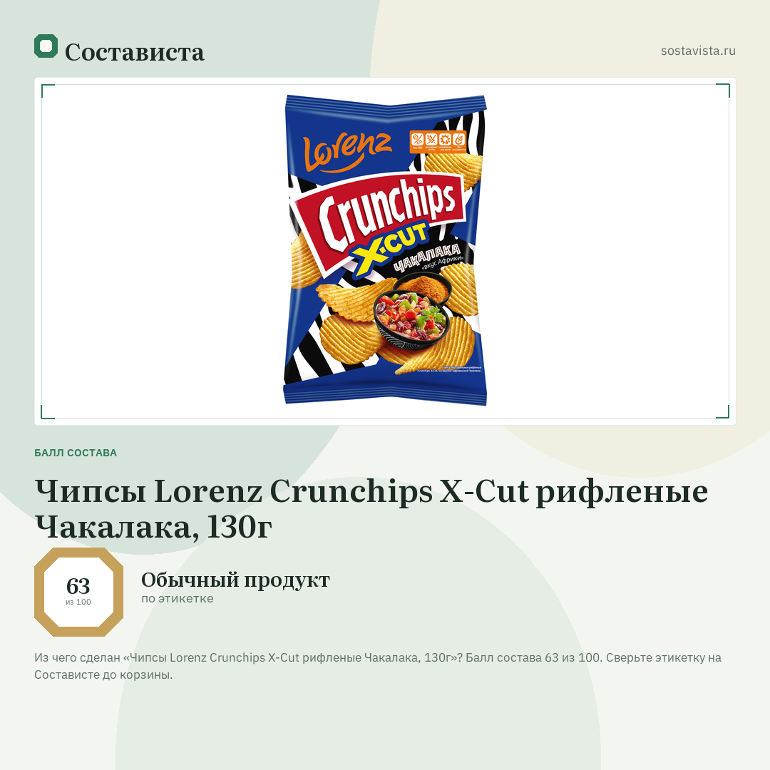 Чипсы Lorenz Crunchips X-Cut рифленые Чакалака, 130г: балл состава 63 из 100 — Состависта