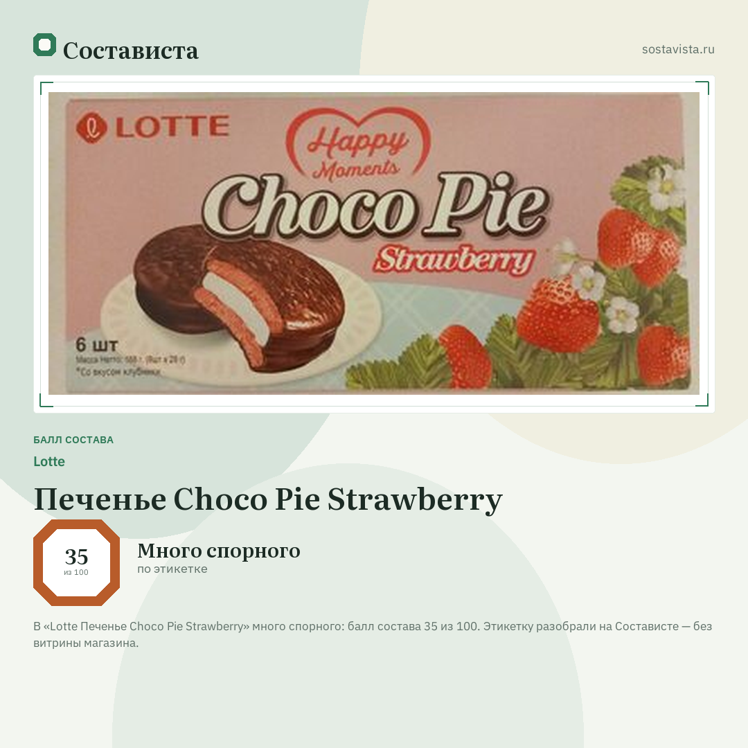 Lotte Печенье Choco Pie Strawberry: балл состава 35 из 100 — Состависта