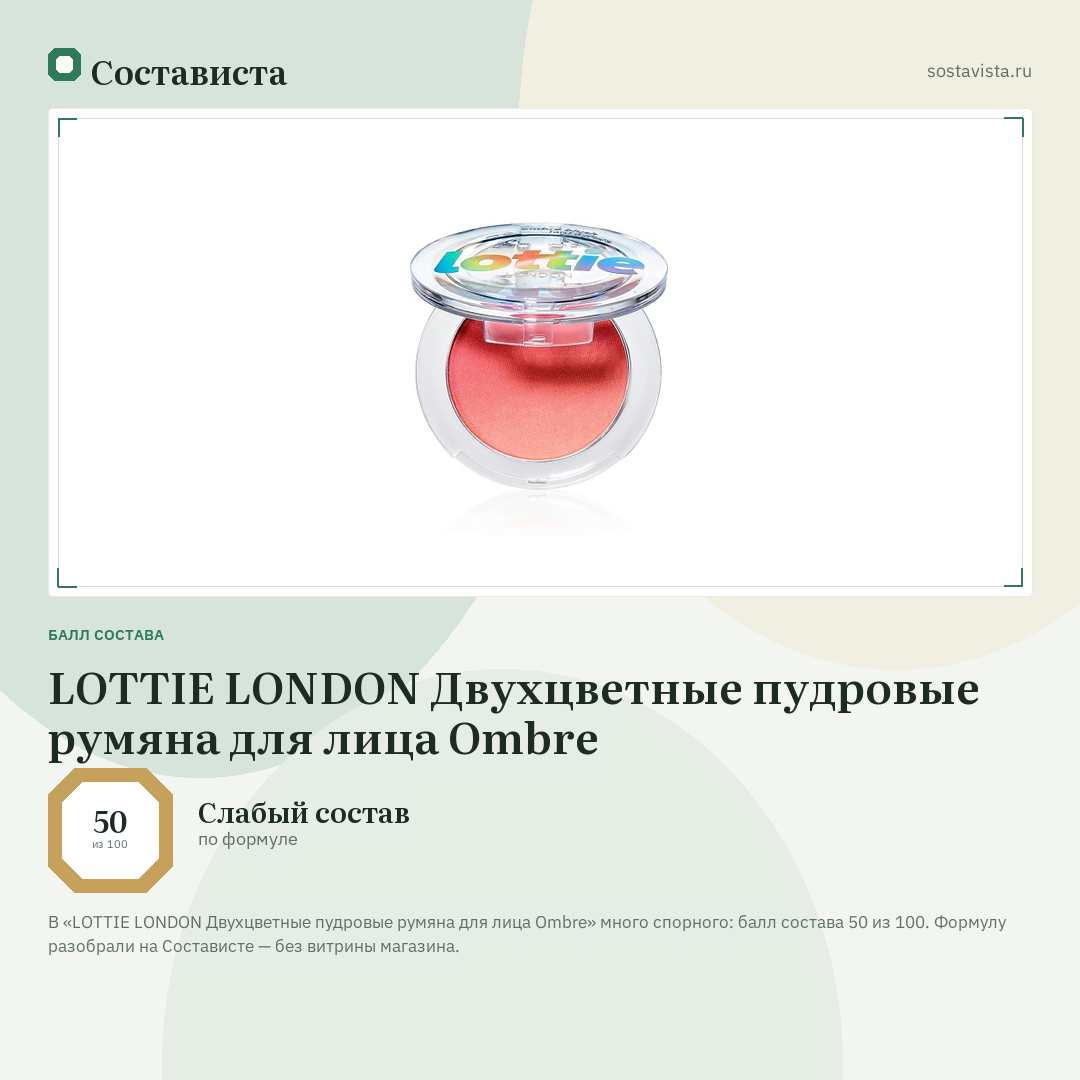 LOTTIE LONDON Двухцветные пудровые румяна для лица Ombre: балл состава 50 из 100 — Состависта