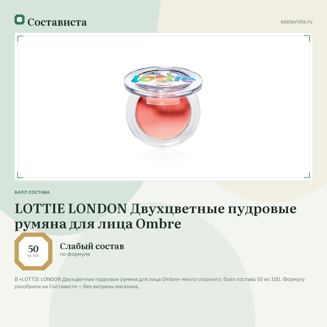 LOTTIE LONDON Двухцветные пудровые румяна для лица Ombre: балл состава 50 из 100 — Состависта