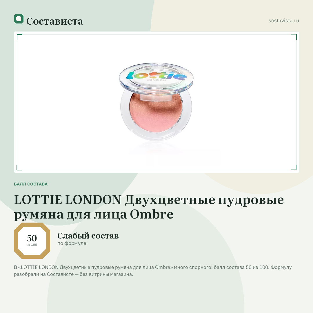 LOTTIE LONDON Двухцветные пудровые румяна для лица Ombre: балл состава 50 из 100 — Состависта