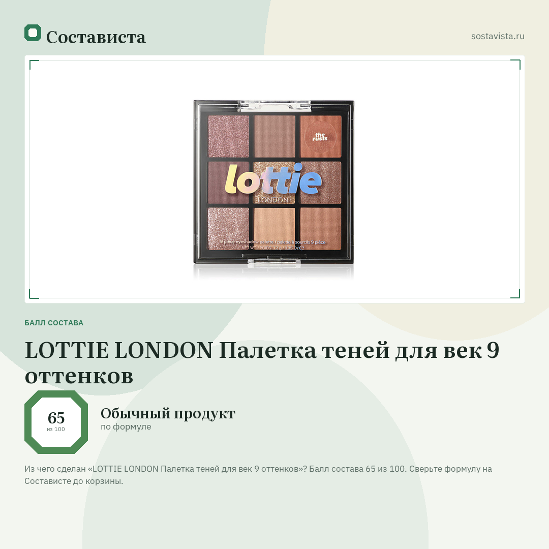 LOTTIE LONDON Палетка теней для век 9 оттенков: балл состава 65 из 100 — Состависта