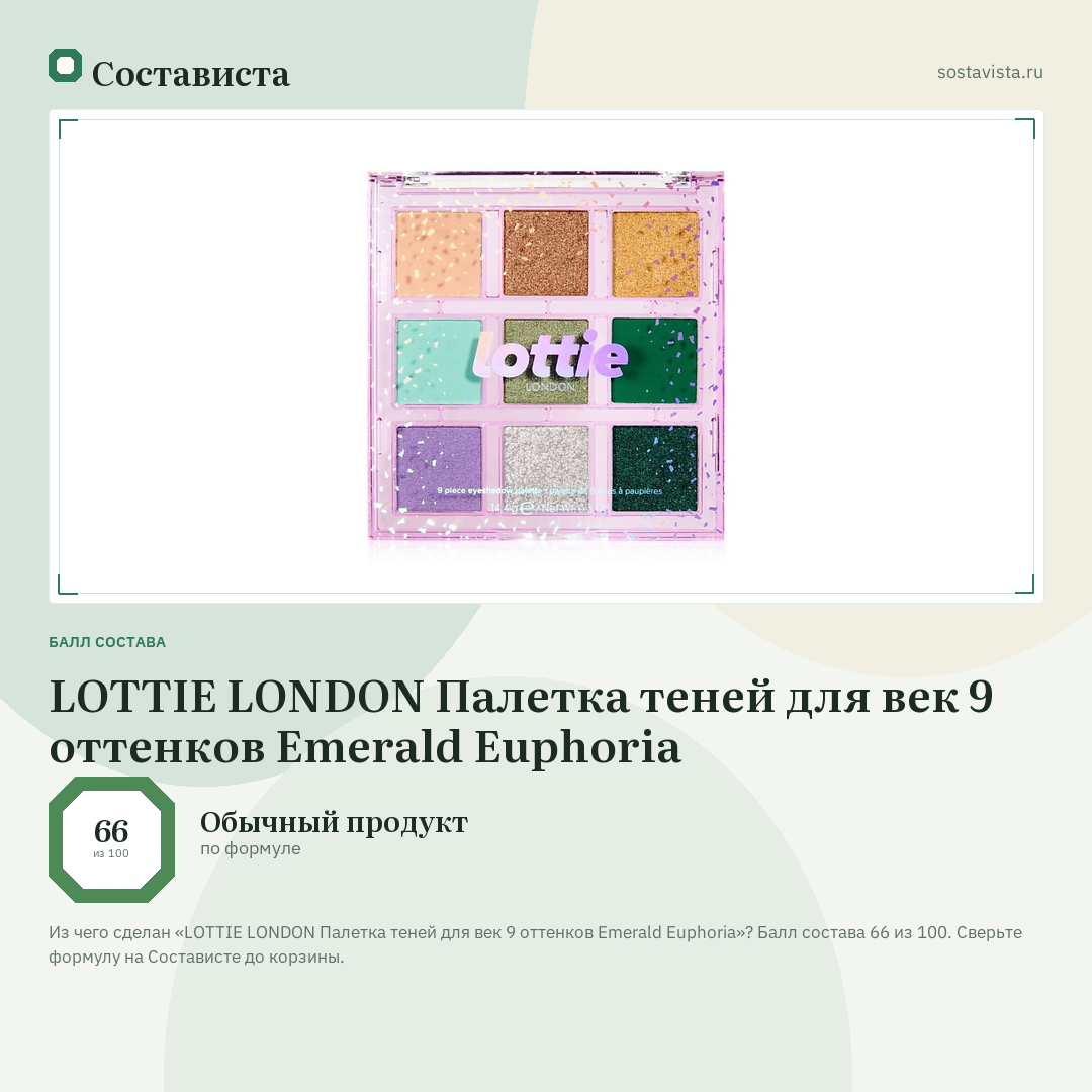 LOTTIE LONDON Палетка теней для век 9 оттенков Emerald Euphoria: балл состава 66 из 100 — Состависта