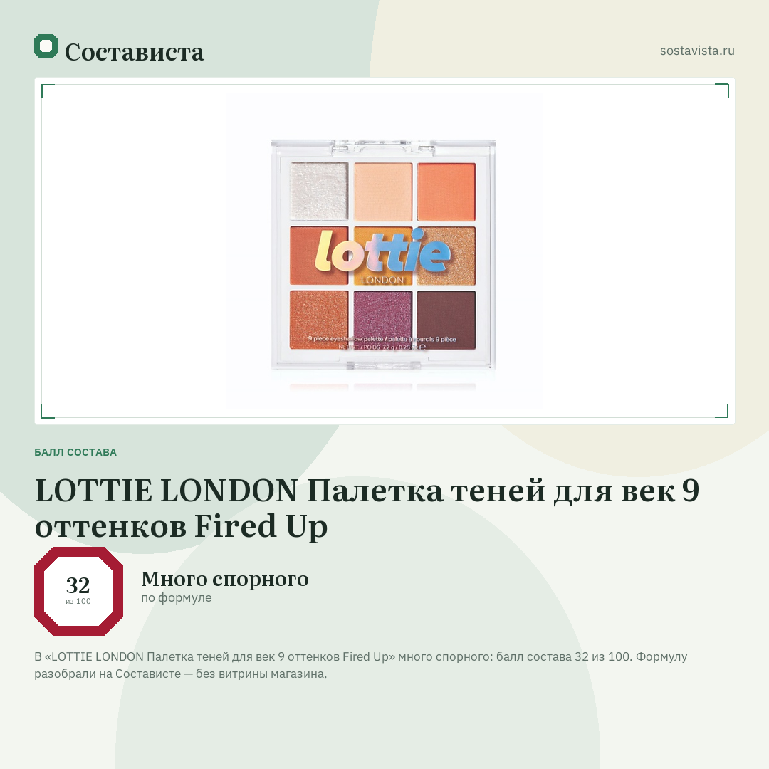 LOTTIE LONDON Палетка теней для век 9 оттенков Fired Up: балл состава 32 из 100 — Состависта