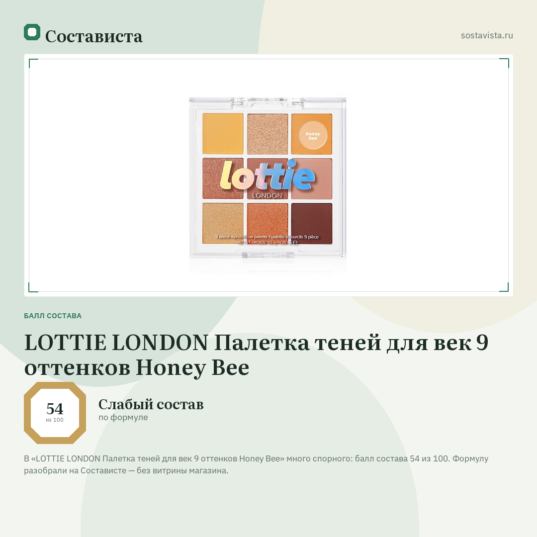 LOTTIE LONDON Палетка теней для век 9 оттенков Honey Bee: балл состава 54 из 100 — Состависта