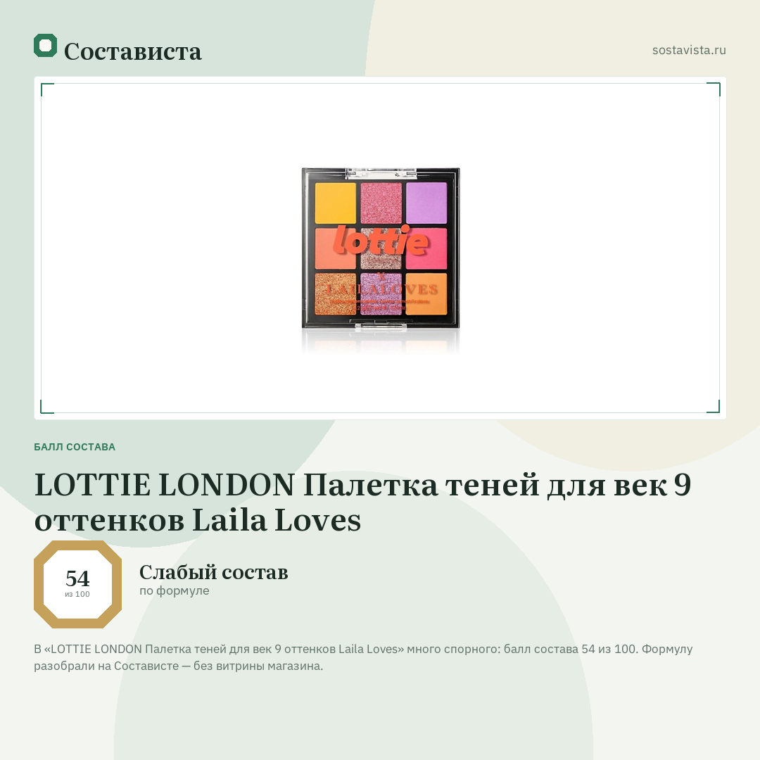 LOTTIE LONDON Палетка теней для век 9 оттенков Laila Loves: балл состава 54 из 100 — Состависта