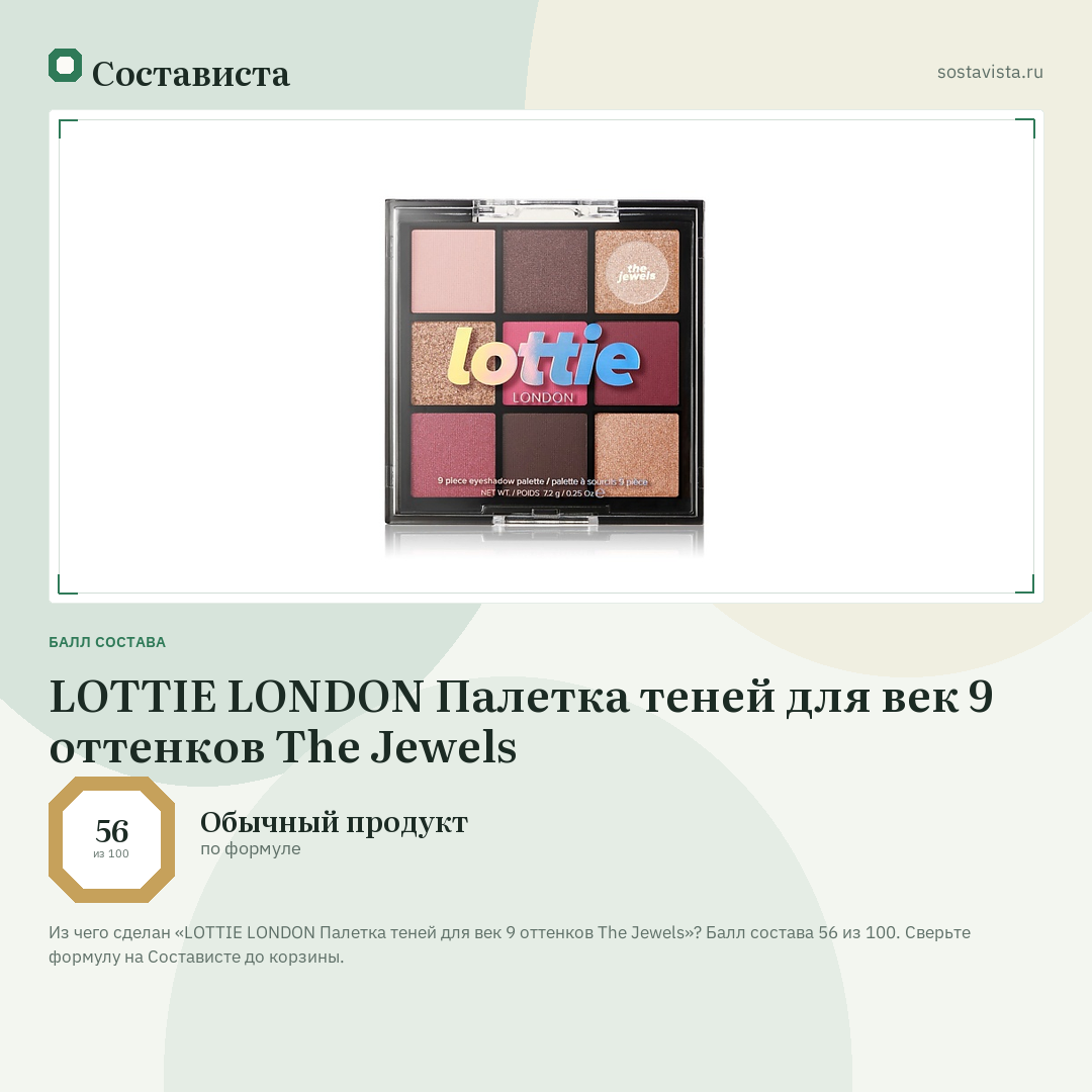 LOTTIE LONDON Палетка теней для век 9 оттенков The Jewels: балл состава 56 из 100 — Состависта