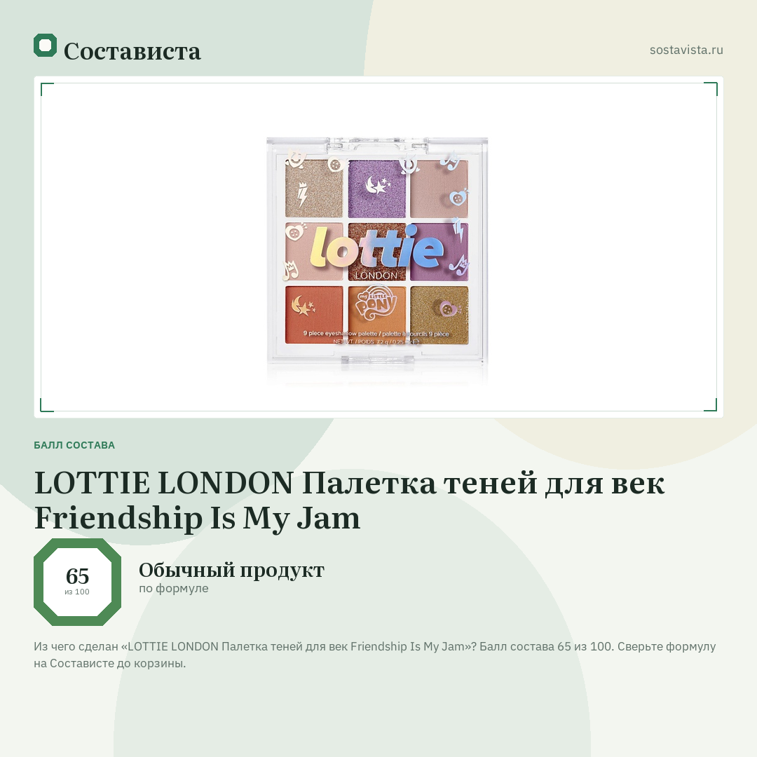 LOTTIE LONDON Палетка теней для век Friendship Is My Jam: балл состава 65 из 100 — Состависта