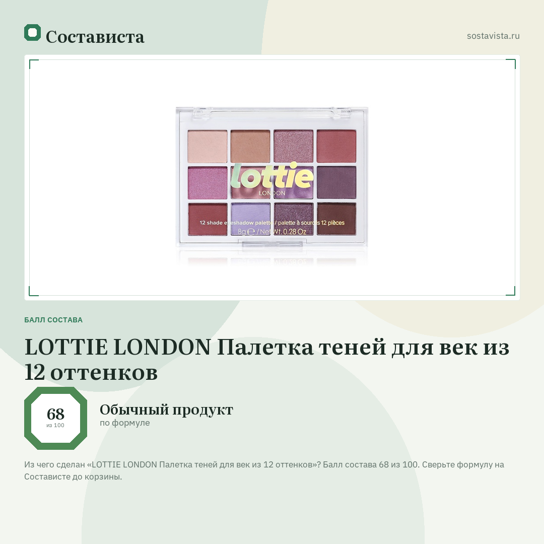 LOTTIE LONDON Палетка теней для век из 12 оттенков: балл состава 68 из 100 — Состависта