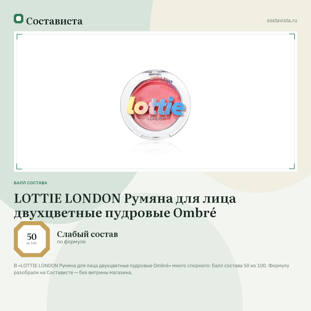 LOTTIE LONDON Румяна для лица двухцветные пудровые Ombré: балл состава 50 из 100 — Состависта
