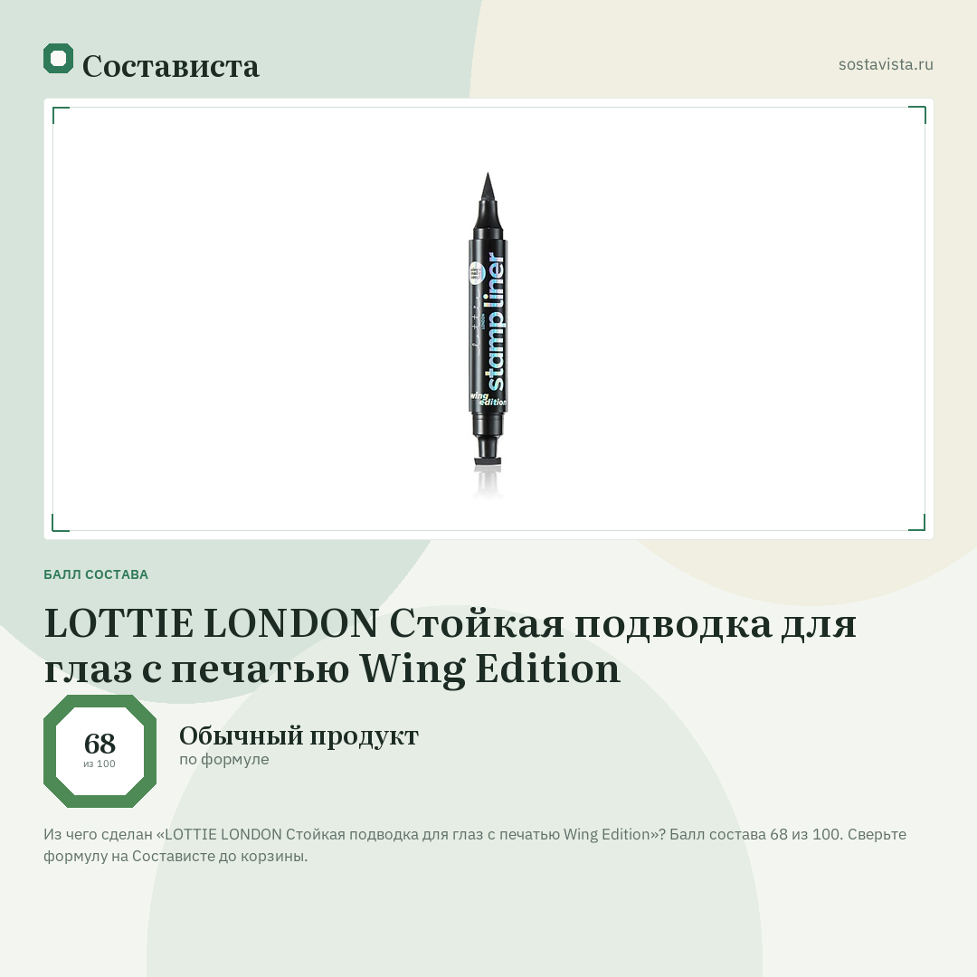 LOTTIE LONDON Стойкая подводка для глаз с печатью Wing Edition: балл состава 68 из 100 — Состависта