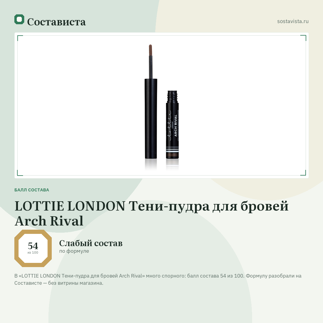 LOTTIE LONDON Тени-пудра для бровей Arch Rival: балл состава 54 из 100 — Состависта