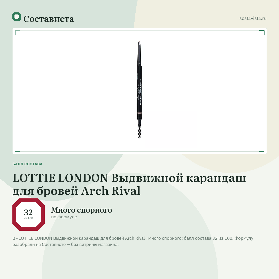 LOTTIE LONDON Выдвижной карандаш для бровей Arch Rival: балл состава 32 из 100 — Состависта