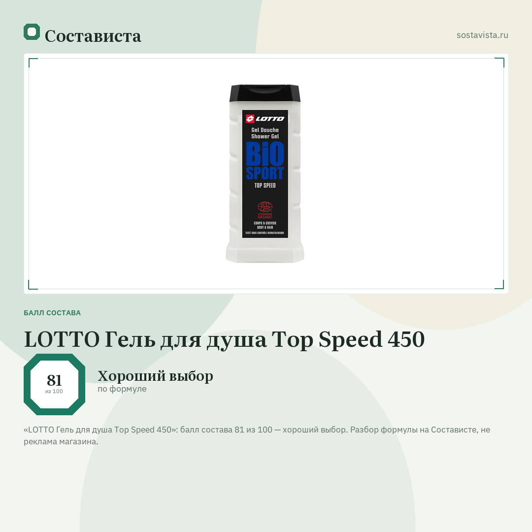 LOTTO Гель для душа Top Speed 450: балл состава 81 из 100 — Состависта