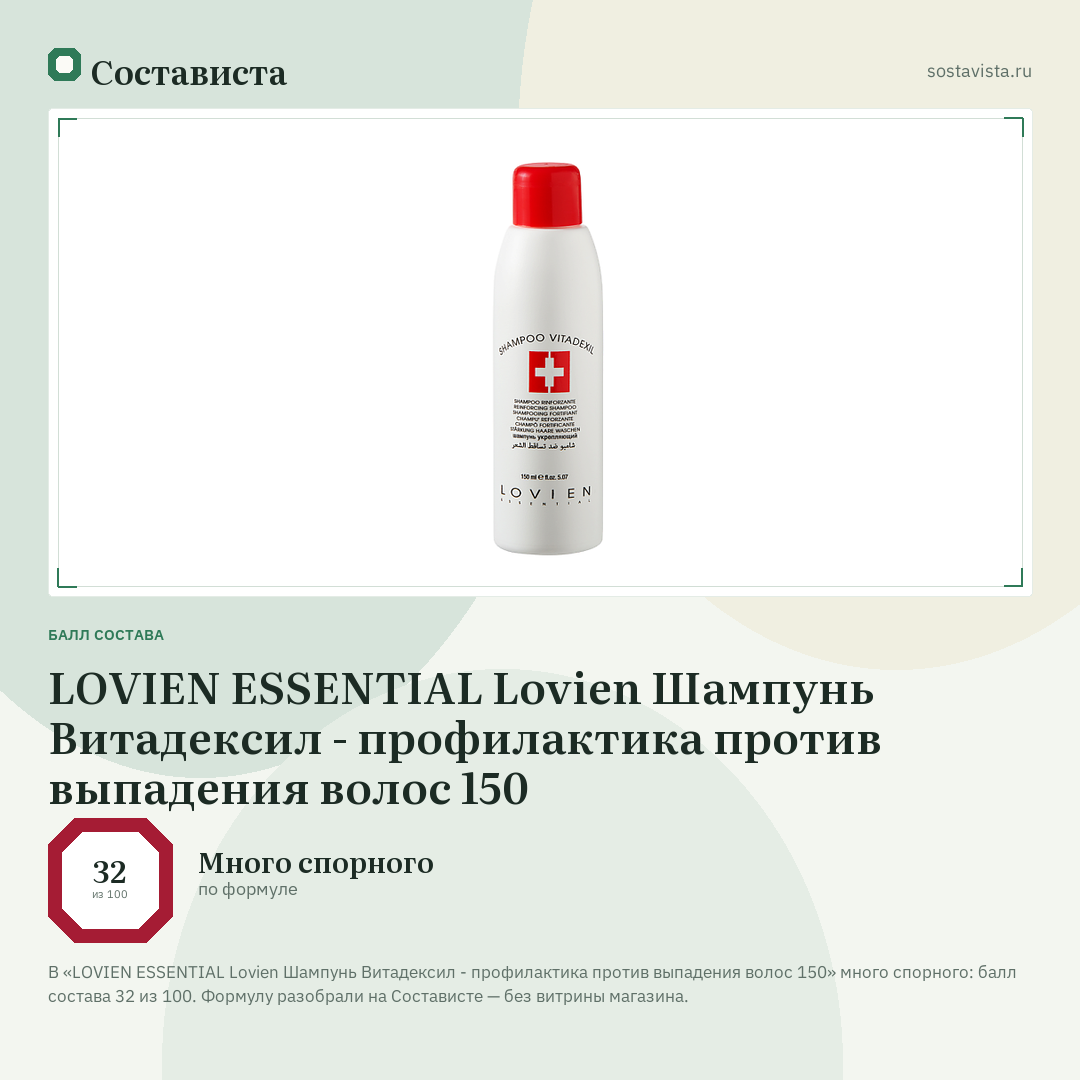 LOVIEN ESSENTIAL Lovien Шампунь Витадексил - профилактика против выпадения волос 150: балл состава 32 из 100 — Состависта