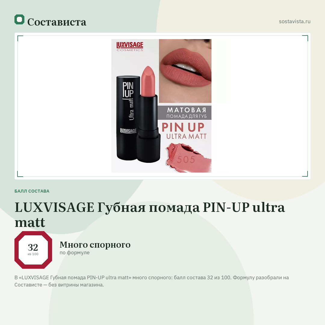 LUXVISAGE Губная помада PIN-UP ultra matt: балл состава 32 из 100 — Состависта