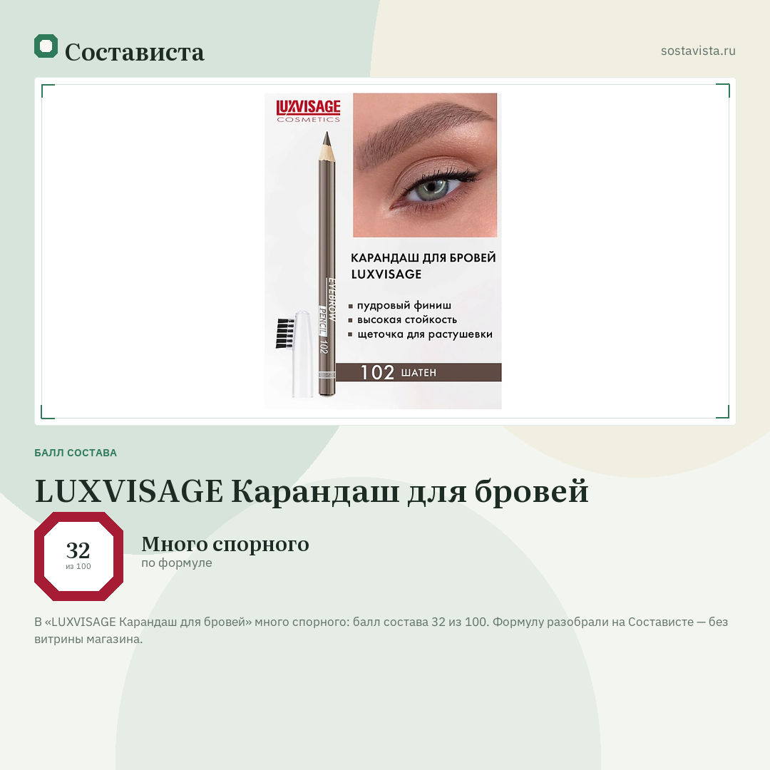 LUXVISAGE Карандаш для бровей: балл состава 32 из 100 — Состависта