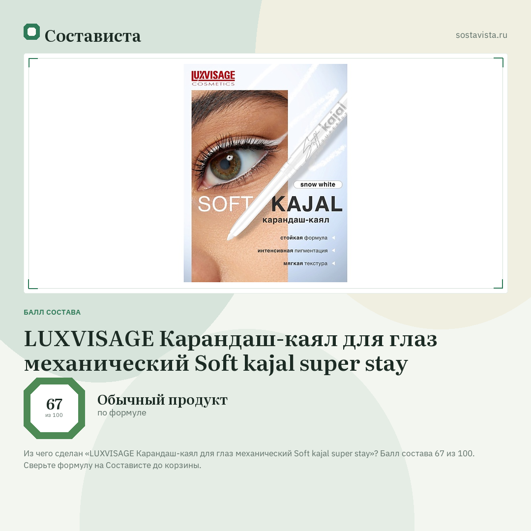 LUXVISAGE Карандаш-каял для глаз механический Soft kajal super stay: балл состава 67 из 100 — Состависта