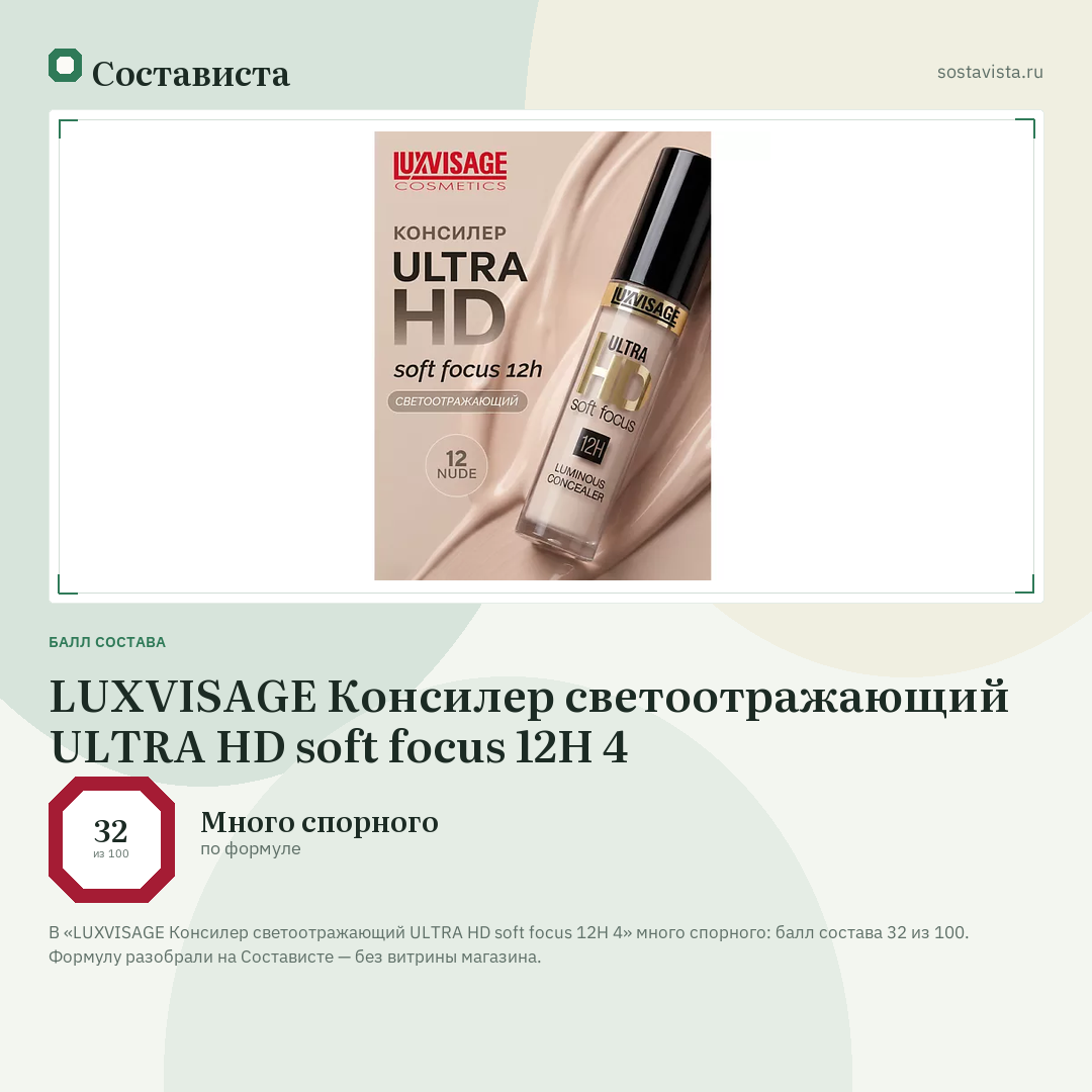 LUXVISAGE Консилер светоотражающий ULTRA HD soft focus 12H 4: балл состава 32 из 100 — Состависта