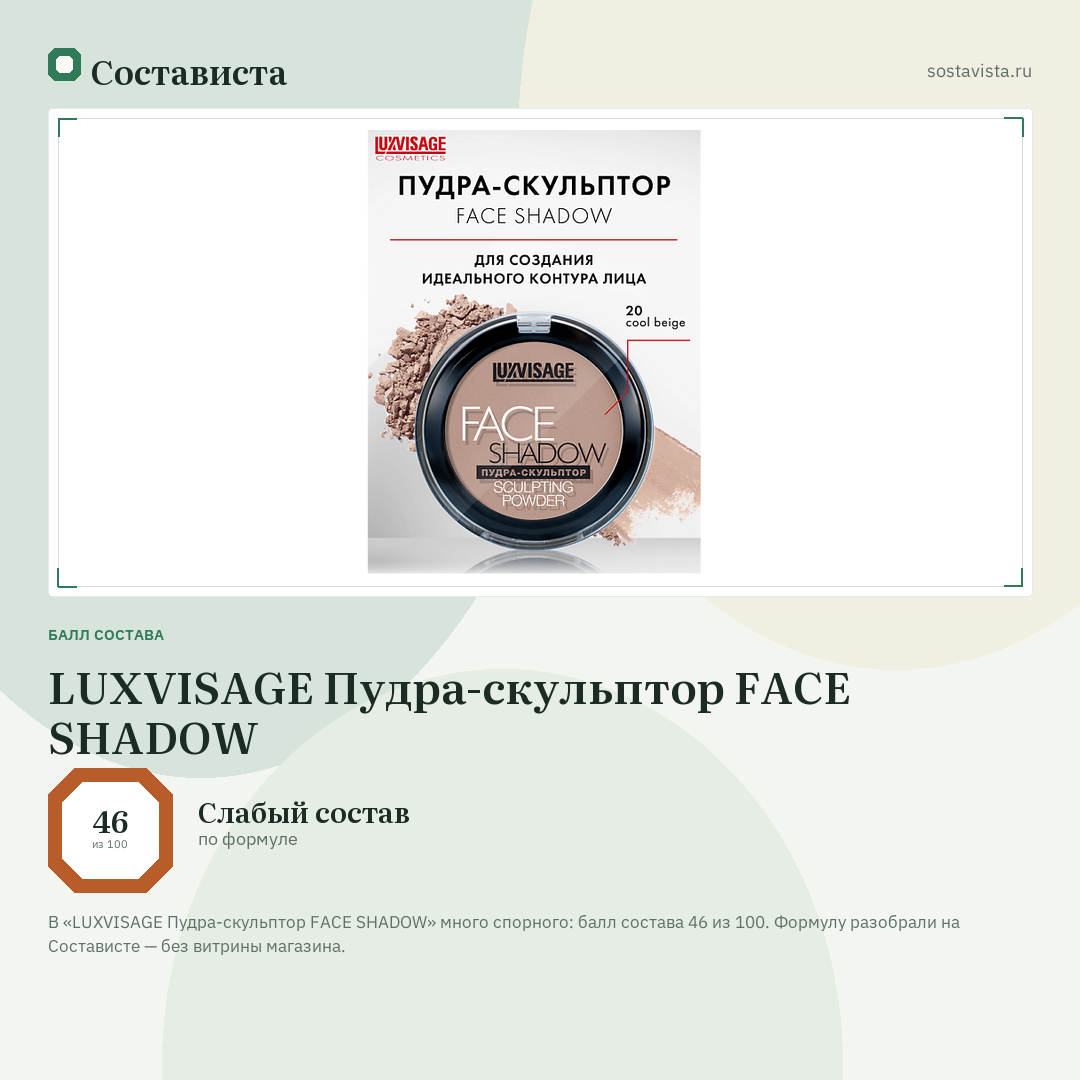 LUXVISAGE Пудра-скульптор FACE SHADOW: балл состава 46 из 100 — Состависта