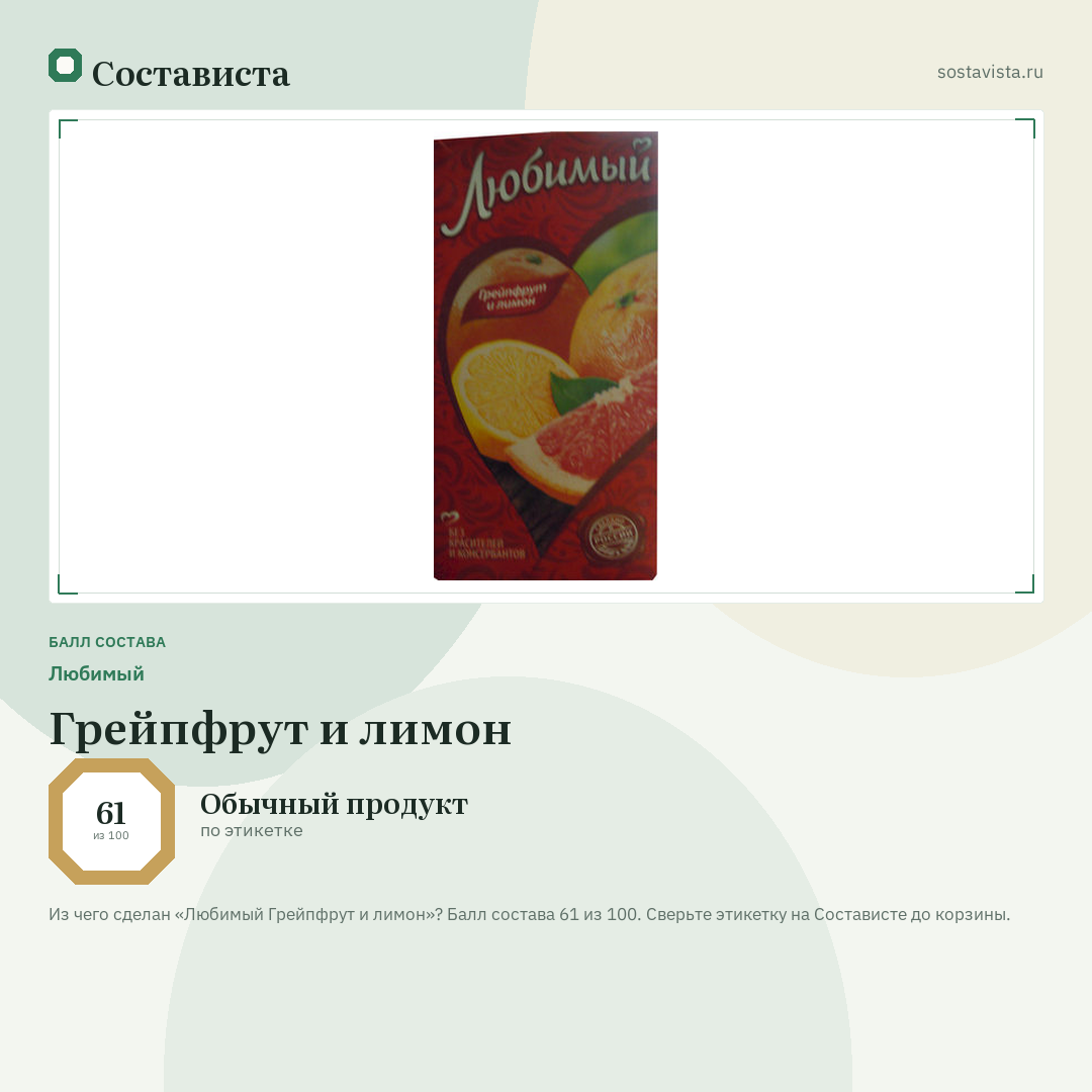 Любимый Грейпфрут и лимон: балл состава 61 из 100 — Состависта