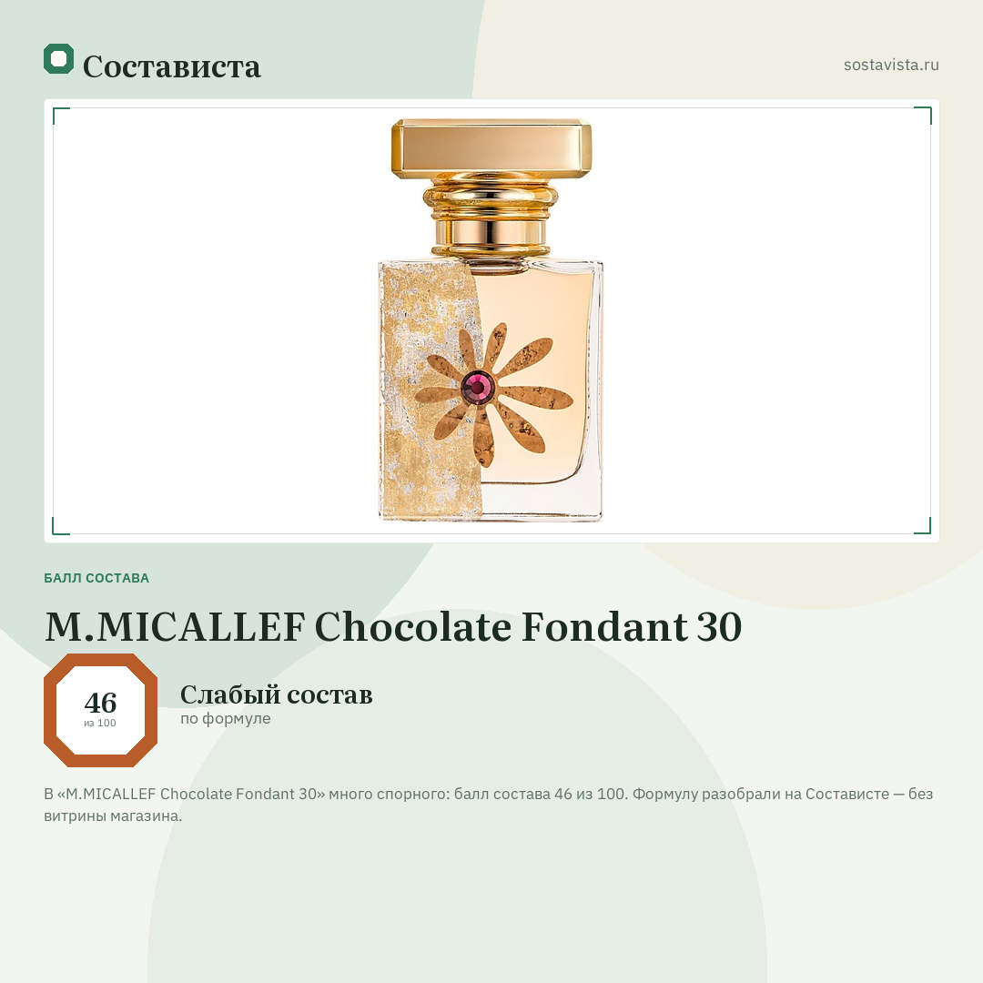 M.MICALLEF Chocolate Fondant 30: балл состава 46 из 100 — Состависта