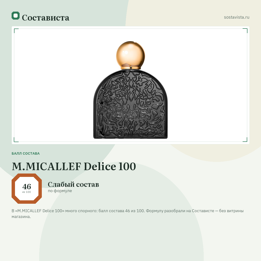 M.MICALLEF Delice 100: балл состава 46 из 100 — Состависта