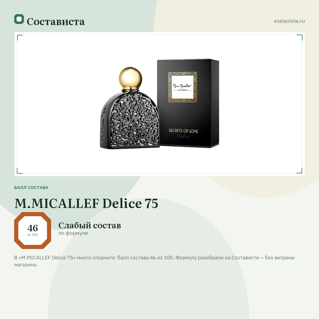 M.MICALLEF Delice 75: балл состава 46 из 100 — Состависта