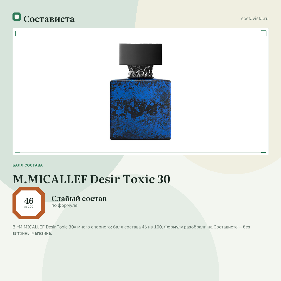 M.MICALLEF Desir Toxic 30: балл состава 46 из 100 — Состависта