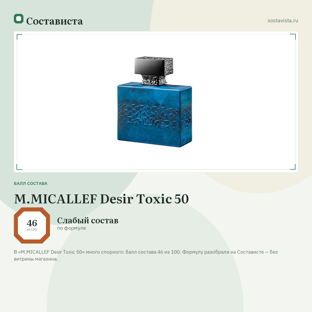 M.MICALLEF Desir Toxic 50: балл состава 46 из 100 — Состависта
