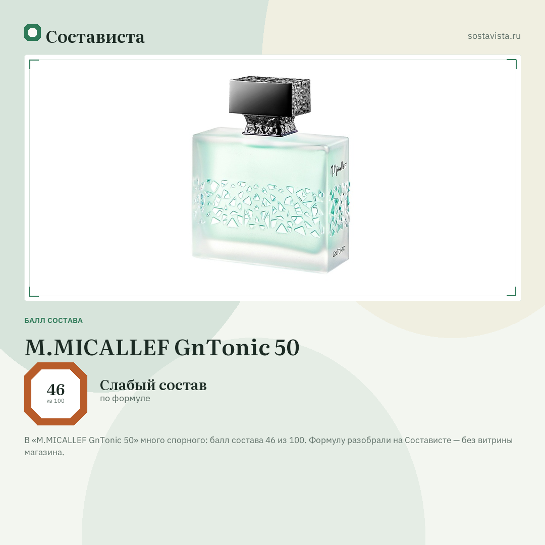 M.MICALLEF GnTonic 50: балл состава 46 из 100 — Состависта