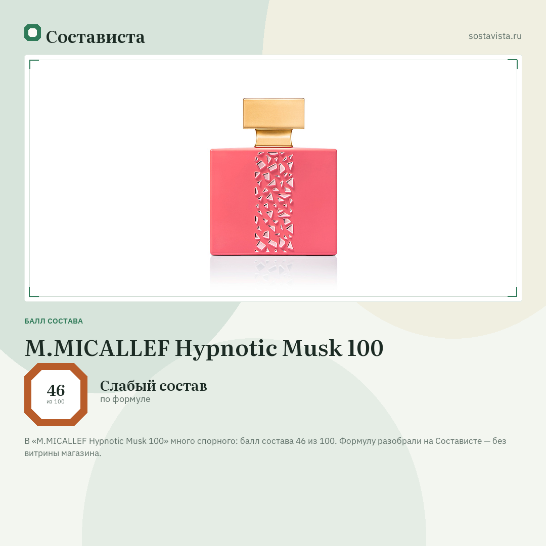 M.MICALLEF Hypnotic Musk 100: балл состава 46 из 100 — Состависта