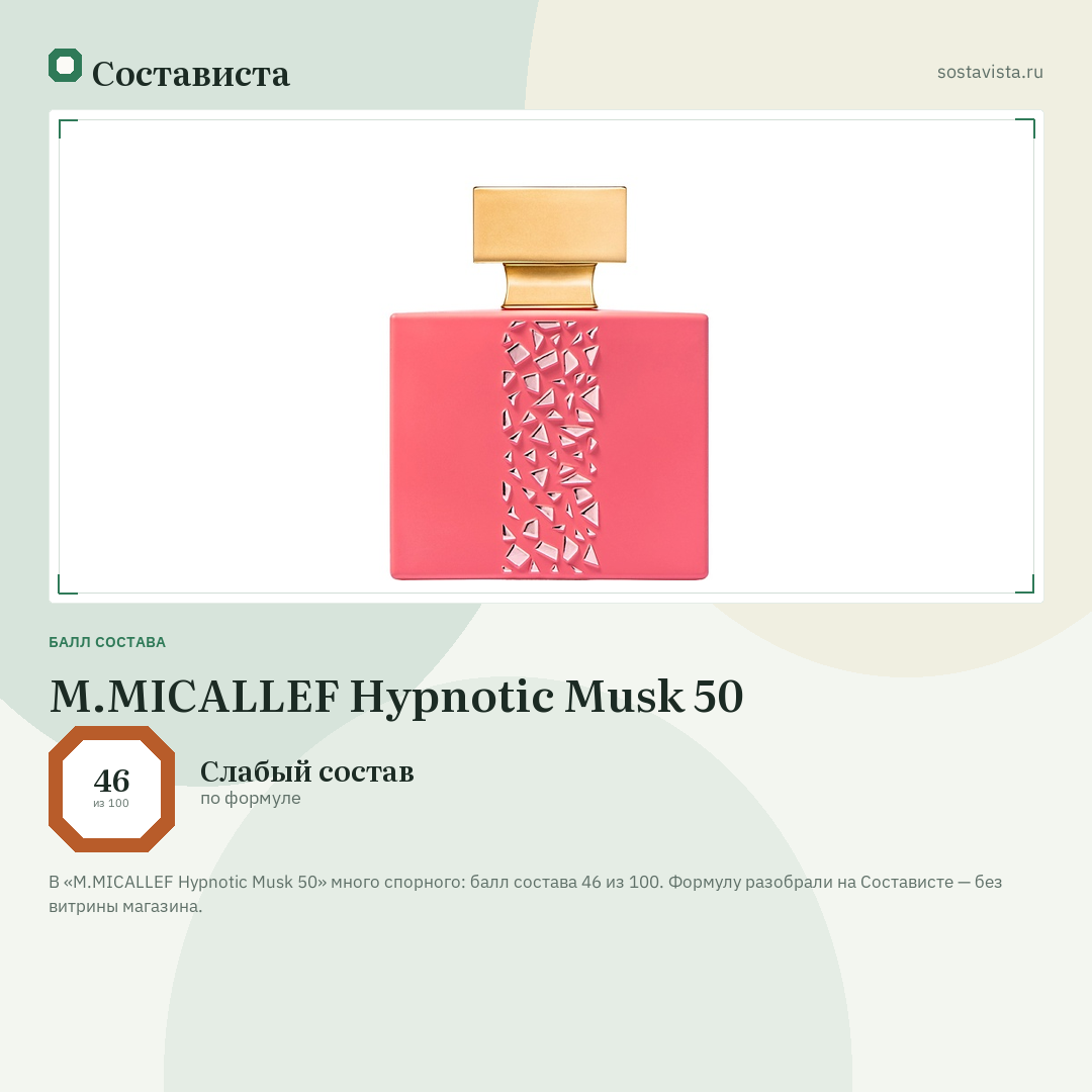 M.MICALLEF Hypnotic Musk 50: балл состава 46 из 100 — Состависта