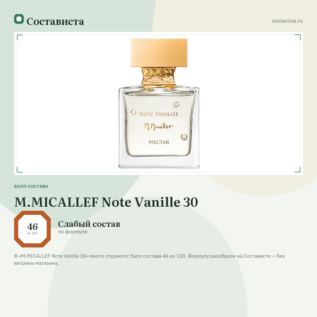 M.MICALLEF Note Vanille 30: балл состава 46 из 100 — Состависта