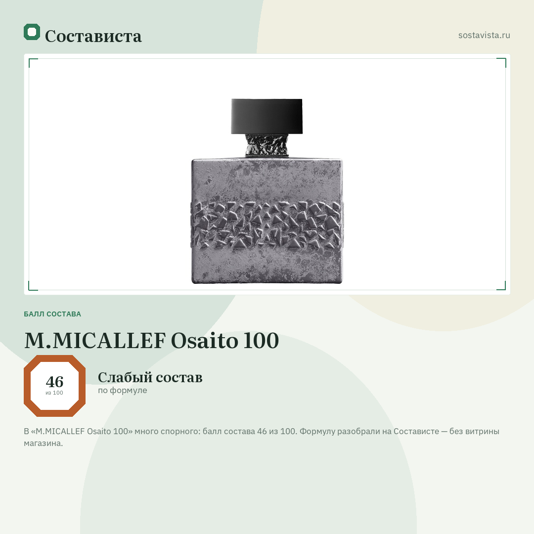 M.MICALLEF Osaito 100: балл состава 46 из 100 — Состависта
