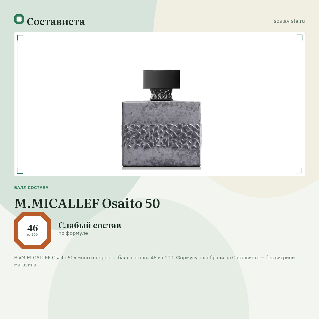 M.MICALLEF Osaito 50: балл состава 46 из 100 — Состависта