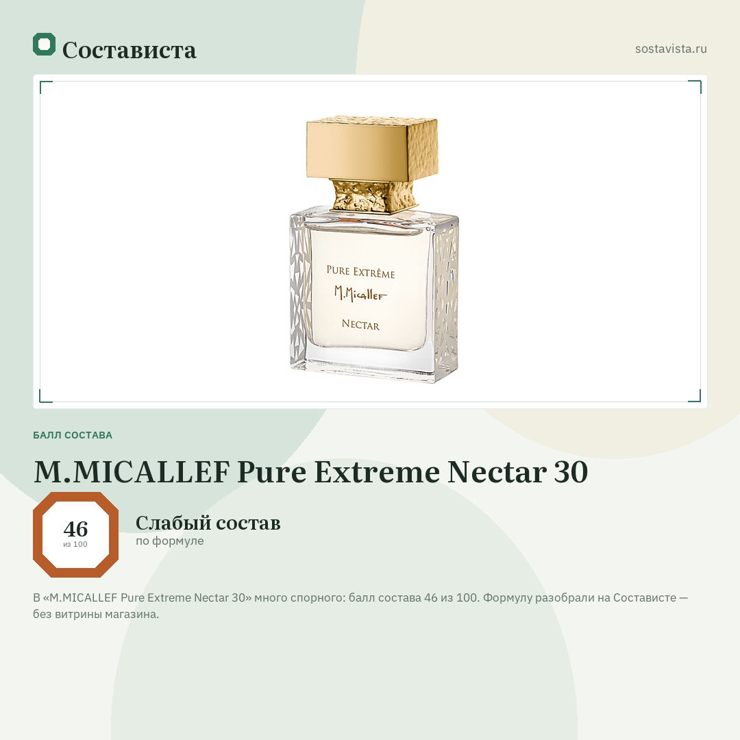 M.MICALLEF Pure Extreme Nectar 30: балл состава 46 из 100 — Состависта