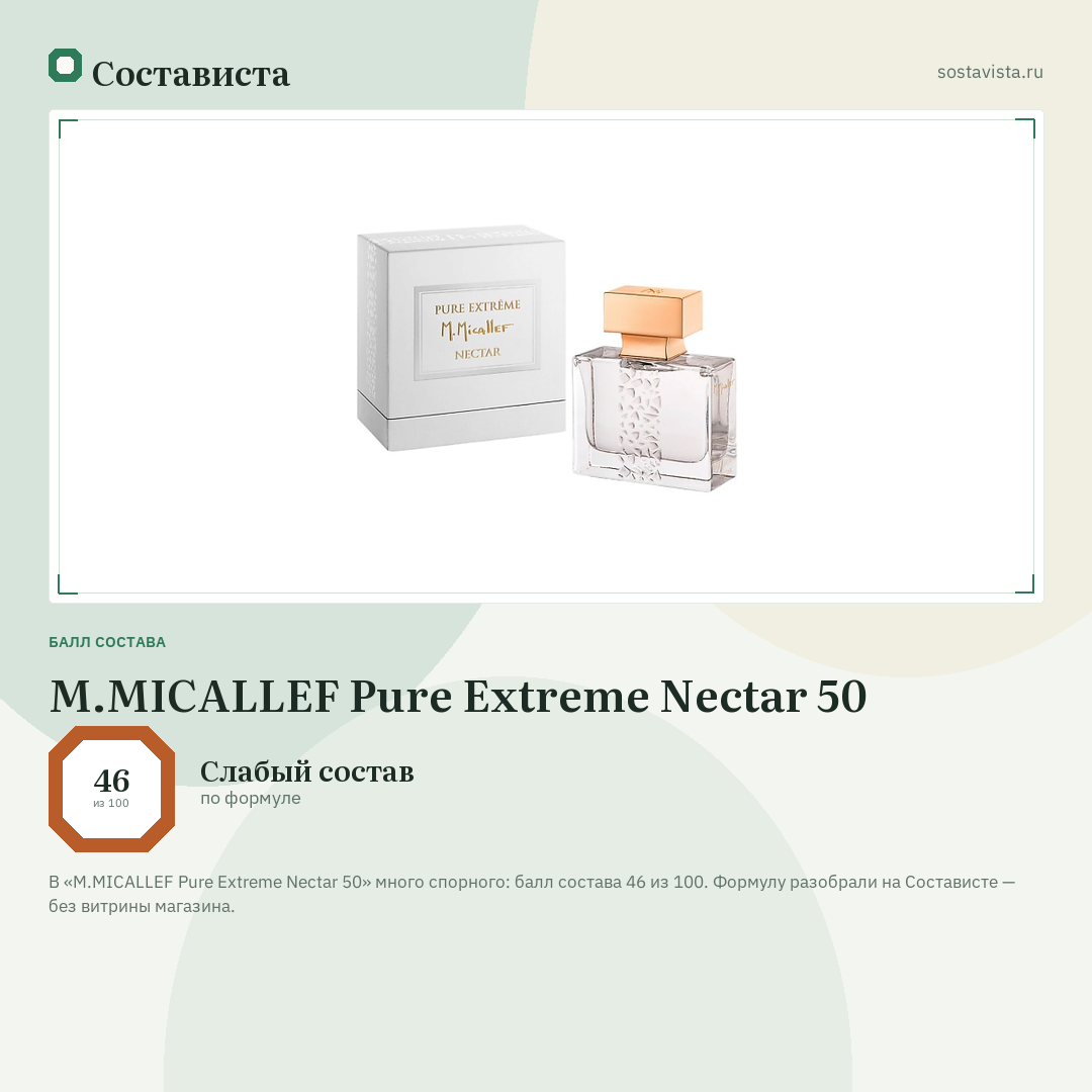 M.MICALLEF Pure Extreme Nectar 50: балл состава 46 из 100 — Состависта