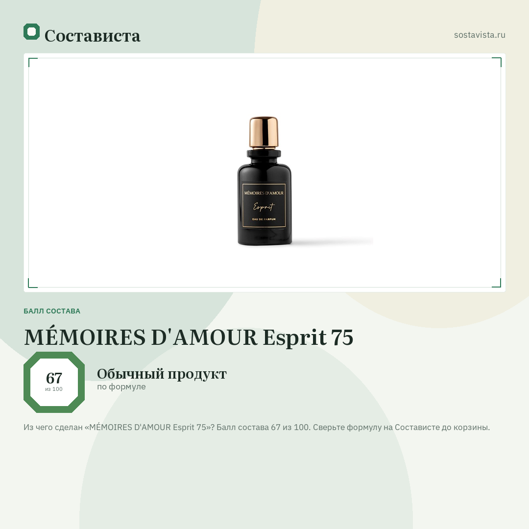 MÉMOIRES D'AMOUR Esprit 75: балл состава 67 из 100 — Состависта