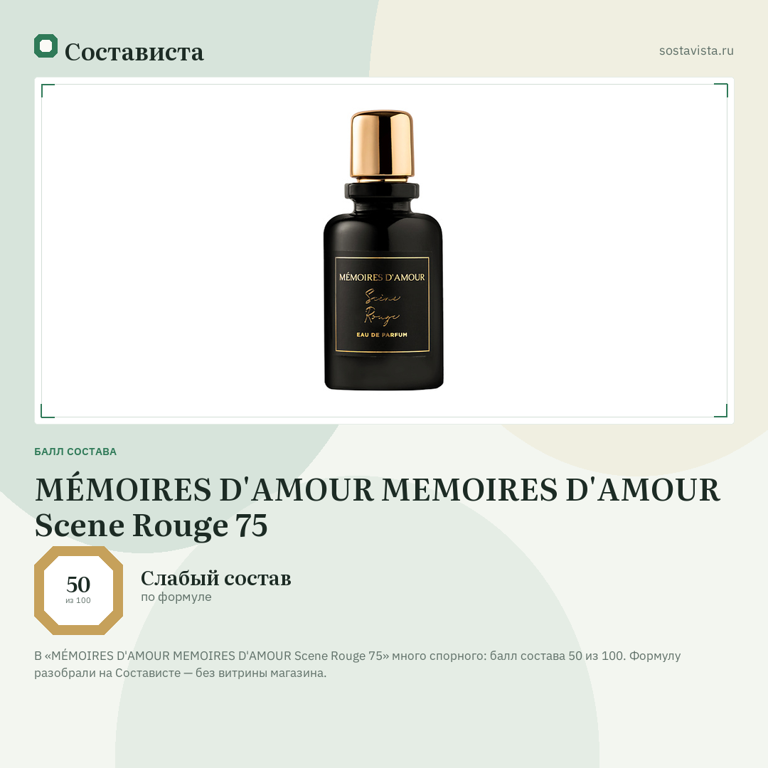 MÉMOIRES D'AMOUR MEMOIRES D'AMOUR Scene Rouge 75: балл состава 50 из 100 — Состависта