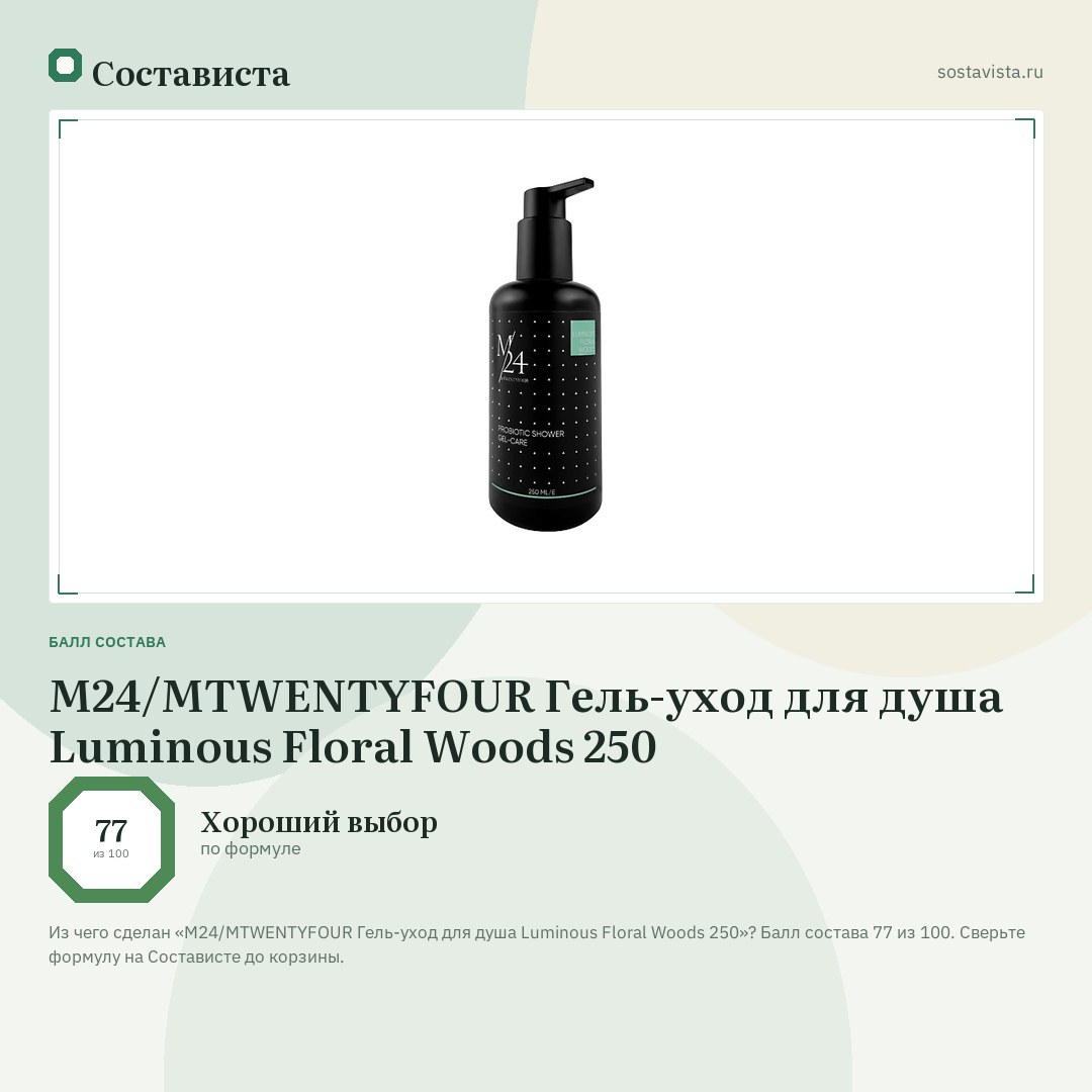 M24/MTWENTYFOUR Гель-уход для душа Luminous Floral Woods 250: балл состава 77 из 100 — Состависта