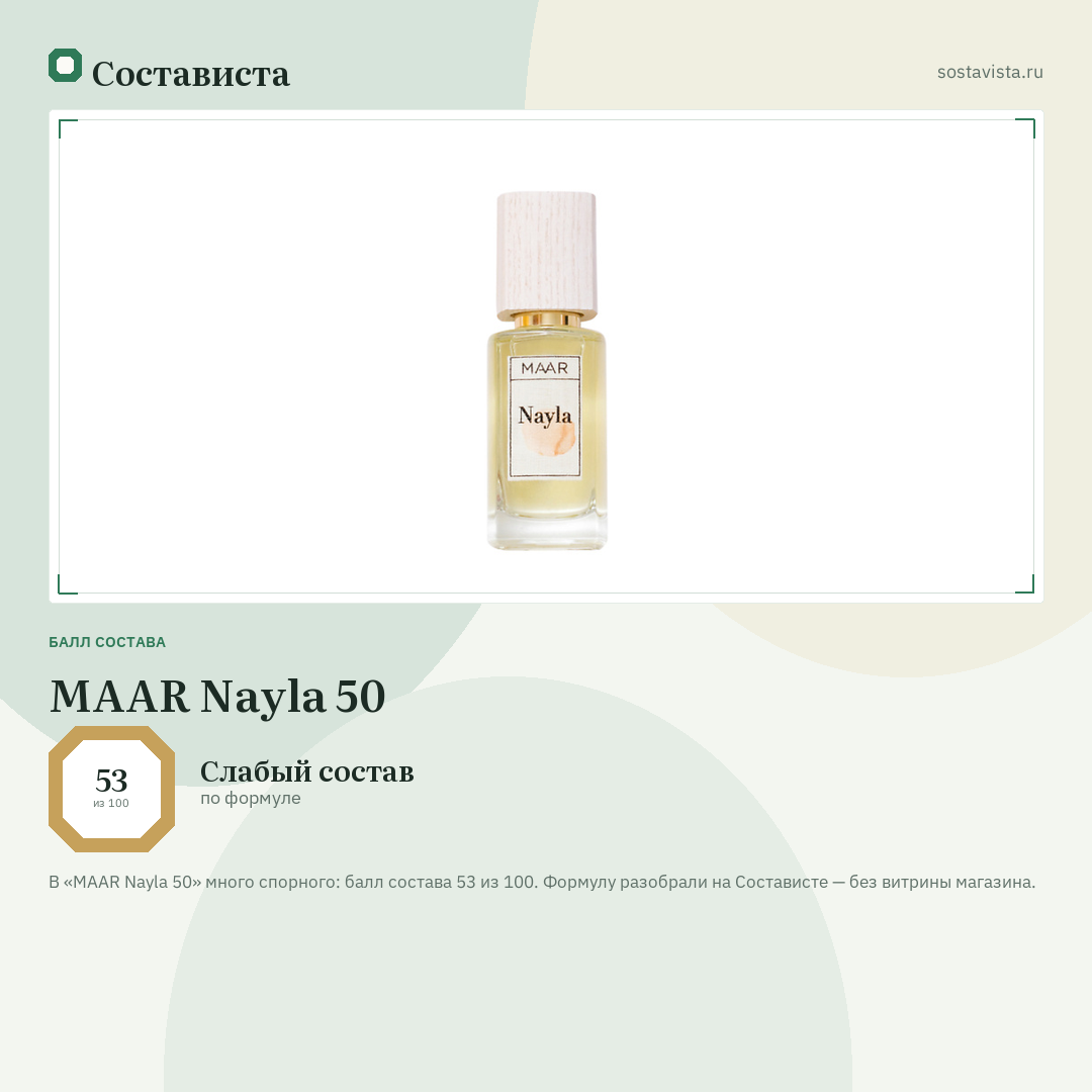 MAAR Nayla 50: балл состава 53 из 100 — Состависта