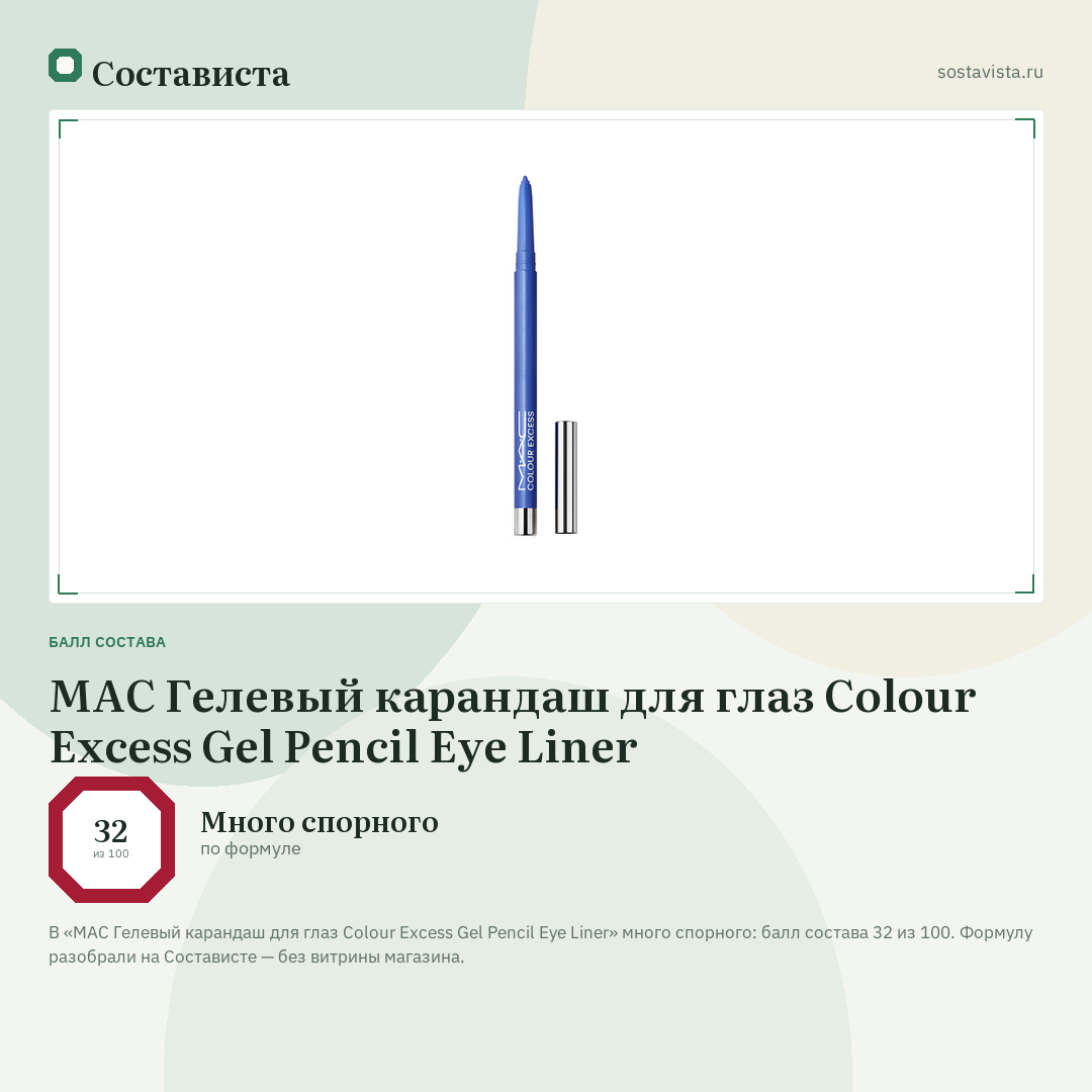 MAC Гелевый карандаш для глаз Colour Excess Gel Pencil Eye Liner: балл состава 32 из 100 — Состависта
