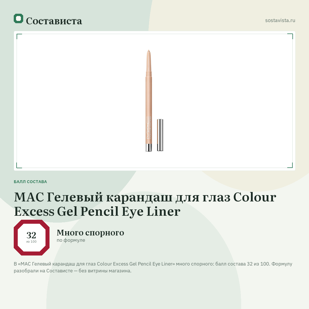 MAC Гелевый карандаш для глаз Colour Excess Gel Pencil Eye Liner: балл состава 32 из 100 — Состависта