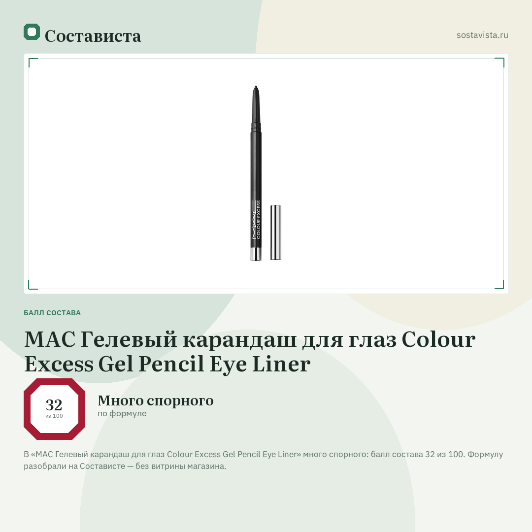 MAC Гелевый карандаш для глаз Colour Excess Gel Pencil Eye Liner: балл состава 32 из 100 — Состависта