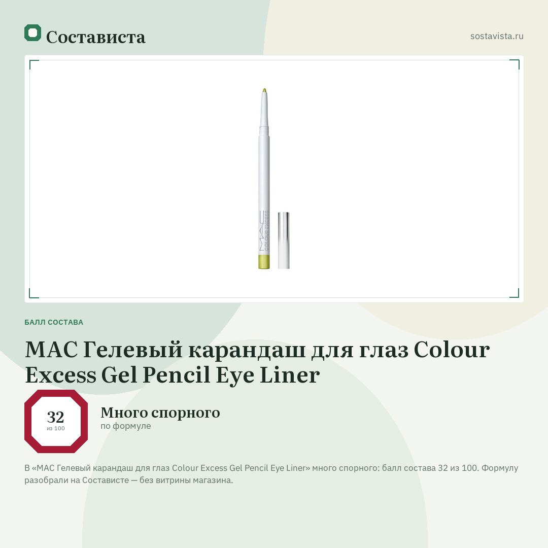MAC Гелевый карандаш для глаз Colour Excess Gel Pencil Eye Liner: балл состава 32 из 100 — Состависта