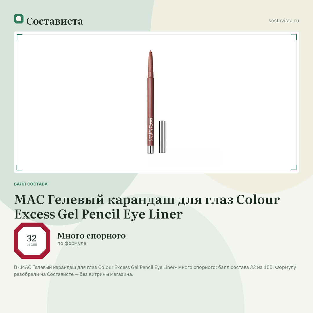 MAC Гелевый карандаш для глаз Colour Excess Gel Pencil Eye Liner: балл состава 32 из 100 — Состависта