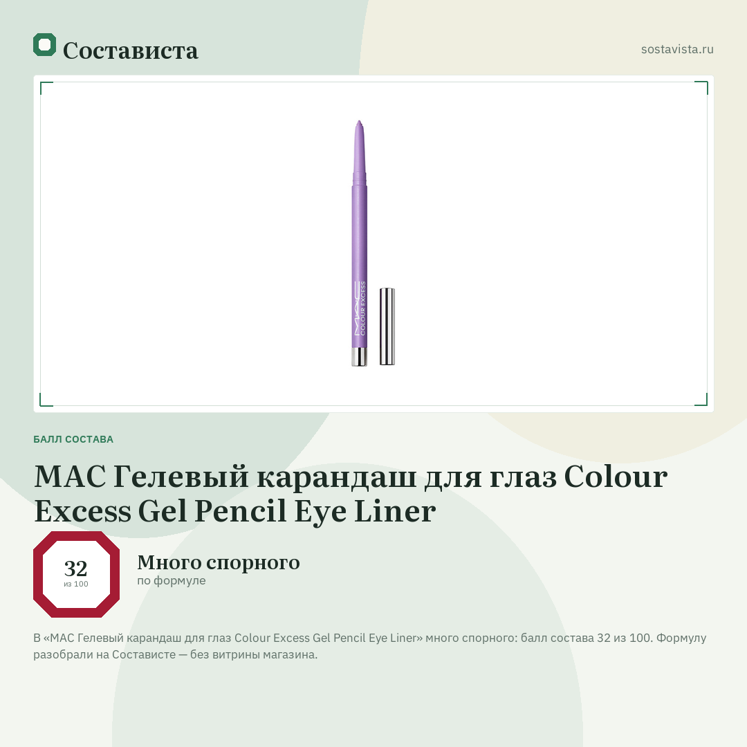 MAC Гелевый карандаш для глаз Colour Excess Gel Pencil Eye Liner: балл состава 32 из 100 — Состависта